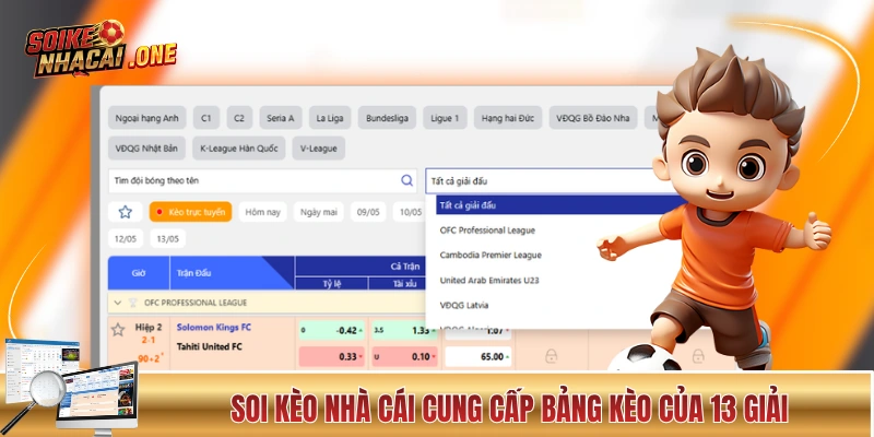 Soi Kèo Nhà Cái cung cấp bảng kèo của 13 giải